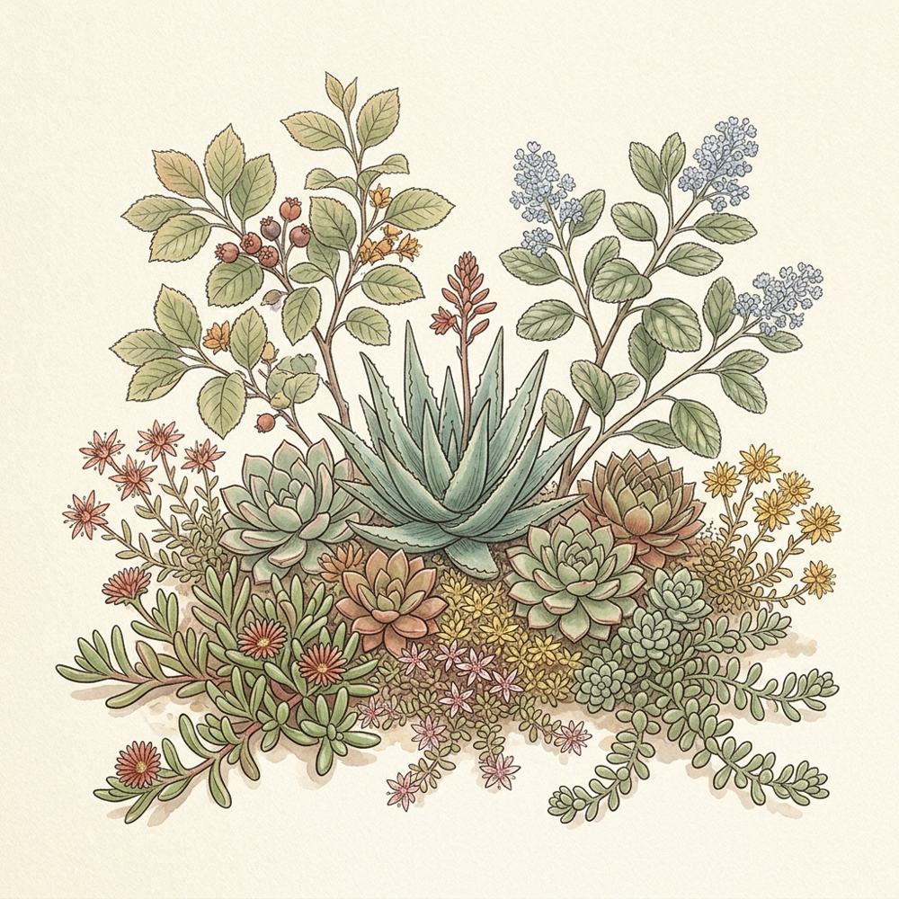 Fire-resistant succulents and low plants